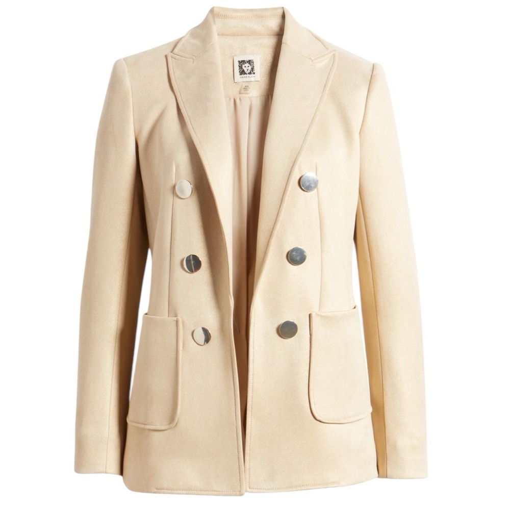 Anne Klein Faux Double Breasted Blazer Jacket‎ Size Small Metallic Gold Accent